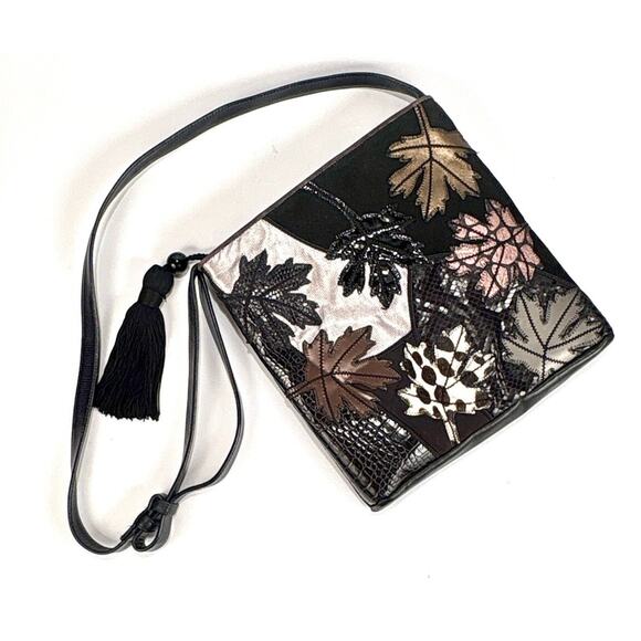 Sharif Accents Leather Suede Cross Bag Fall LeaveZip Boho Artsy Purse - Picture 1 of 13